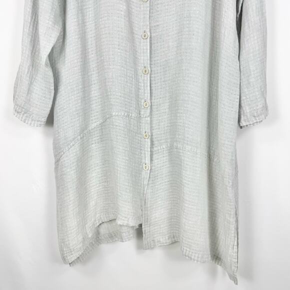 Flax Women's 100% Linen Button Down Tunic Dress Large Light Gray Lagenlook - Picture 4 of 12